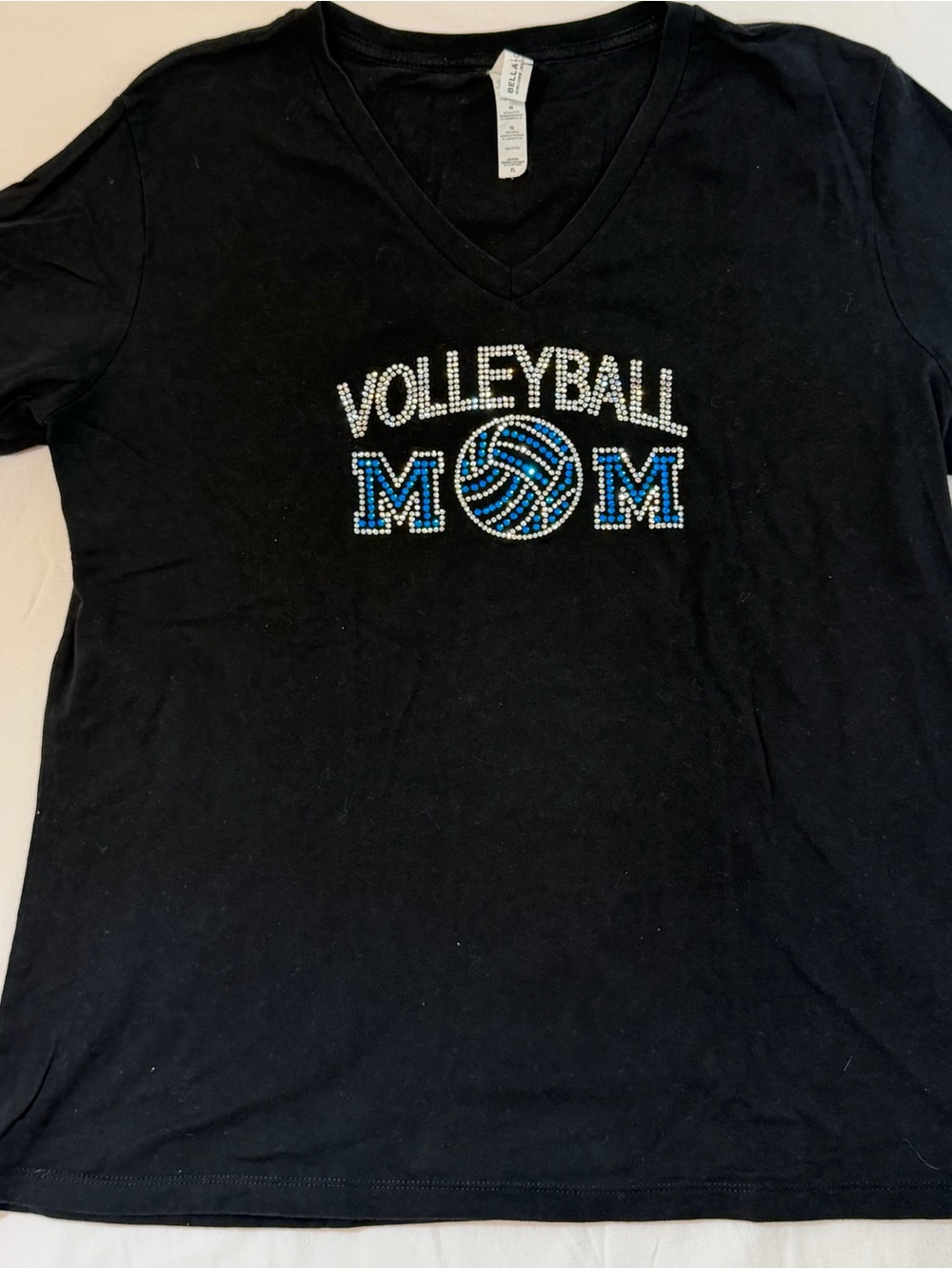 Bella Canvas Black Volleyball Mom Rhinestone Tee with Blue Accents